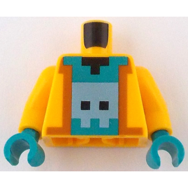 bright light orange torso pixelated hoodie open dark orange trim dark turquoise shirt with metallic light blue creature black neck pattern bright light orange arms dark turquoise hands
