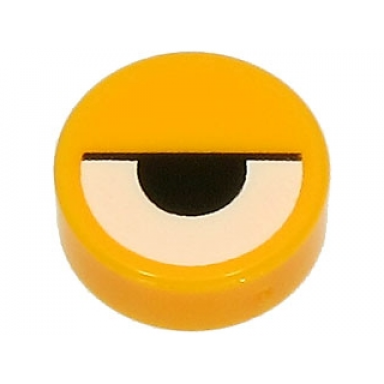 bright light orange tile round 1 x 1 with white eye partially closed with black half circle pupil and line pattern