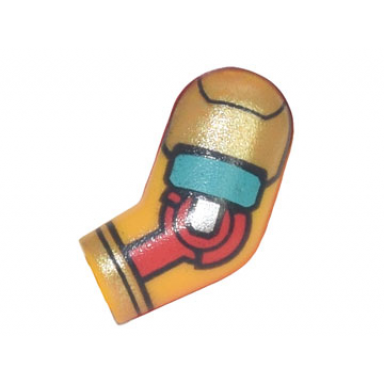 bright light orange arm left with armor with gold and dark turquoise plates red elbow joint pattern