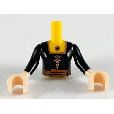 bright light orange torso mini doll girl black bodice and copper flower pattern light nougat arms with hands with black sleeves