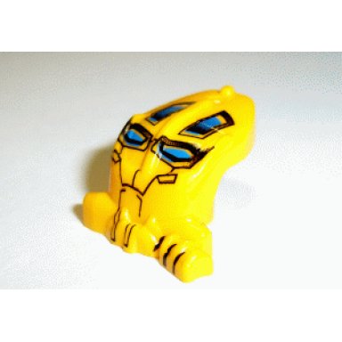 bright light orange minifigure head modified bionicle toa mahri kongu matoro with blue eyes pattern
