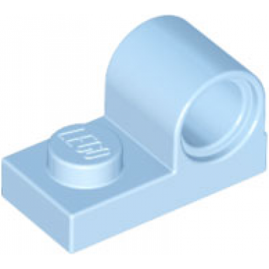 bright light blue plate modified 1 x 2 with pin hole on top