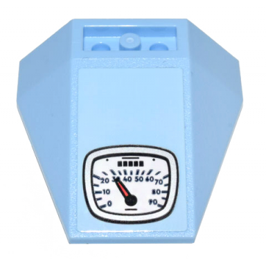 bright light blue wedge 4 x 4 triple inverted with connections between 4 studs with silver and white speedometer pattern sticker - set 10298