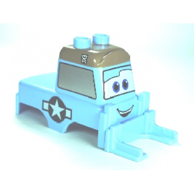 bright light blue duplo car body forklift truck with disney planes dottie pattern