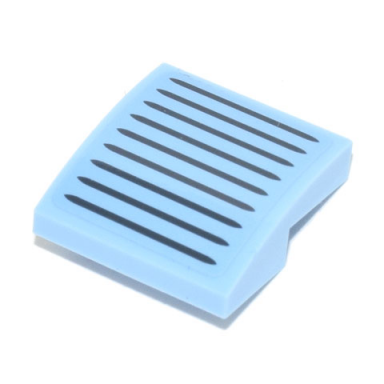 bright light blue slope curved 2 x 2 x 2 3 with black grille pattern sticker - set 77942
