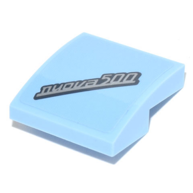 bright light blue slope curved 2 x 2 x 2 3 with black and silver nuova500 pattern sticker - set 77942