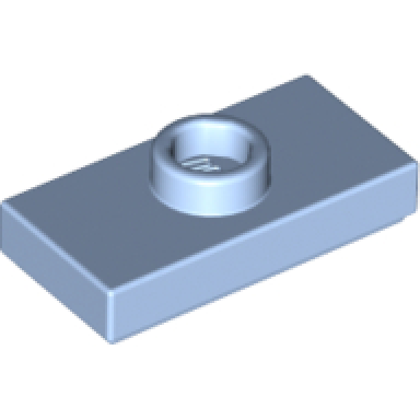 bright light blue plate modified 1 x 2 with 1 stud with groove and bottom stud holder jumper