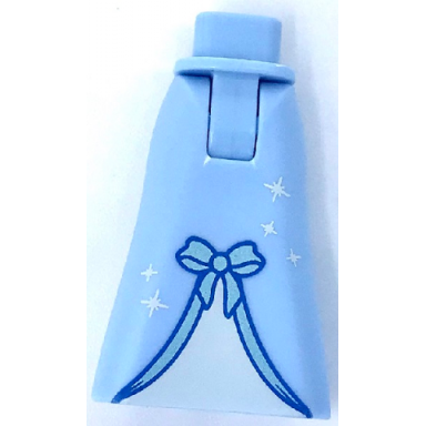 bright light blue mini doll hips and skirt full length with metallic light blue bow and silver sparkles with light aqua insert pattern - thick hinge