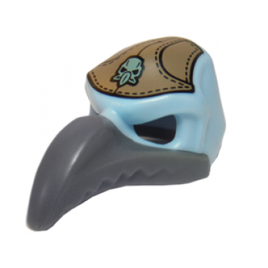 bright light blue minifigure headgear mask bird vulture with dark bluish gray beak and dark tan headpiece with sand green vulture symbol pattern