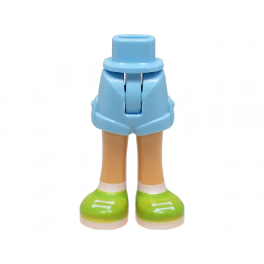 bright light blue mini doll hips and shorts with molded medium tan legs and printed lime shoes with white laces soles and socks pattern - thin hinge