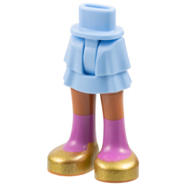 bright light blue mini doll hips and skirt layered with molded sienna legs and printed gold shoes with dark pink socks pattern - thin hinge