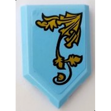 bright light blue tile modified 2 x 3 pentagonal with gold leaves ornament pattern side a sticker - set 75958