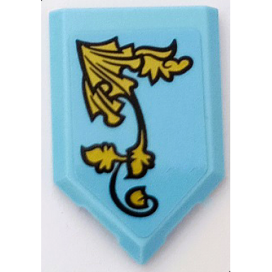 bright light blue tile modified 2 x 3 pentagonal with gold leaves ornament pattern side b sticker - set 75958
