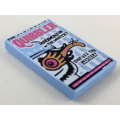 bright light blue tile 2 x 3 with the quibbler newspaper pattern