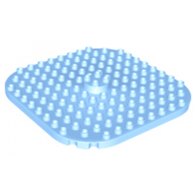 bright light blue duplo plate 12 x 12 rounded corners with raised 2 x 2 center cylinder