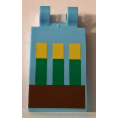 bright light blue tile modified 2 x 3 with 2 clips with minecraft wheat in ground pattern