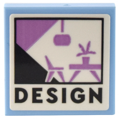 bright light blue tile 2 x 2 with medium lavender furniture black outline and design pattern sticker - set 41732