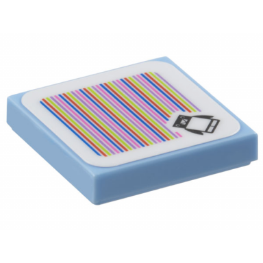 bright light blue tile 2 x 2 with super mario scanner code penguin pattern sticker - set 71430