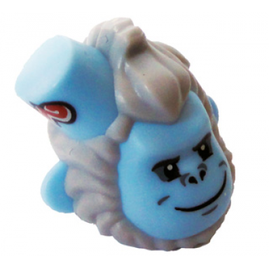 bright light blue minifigure head modified monkey with hat with molded light bluish gray fur and printed smile pattern