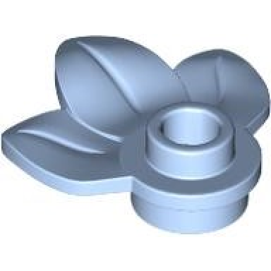 bright light blue plant plate round 1 x 1 with 3 leaves