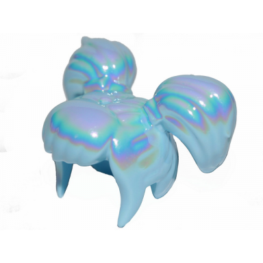 bright light blue mini doll hair short bangs and 2 short pigtails with iridescent coating pattern