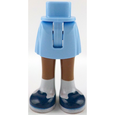 bright light blue mini doll hips and skirt with molded medium brown legs and printed dark blue shoes with white soles and socks pattern - thin hinge