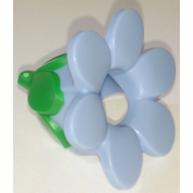 bright light blue minifigure headgear head cover costume flower with molded green bud pattern bam