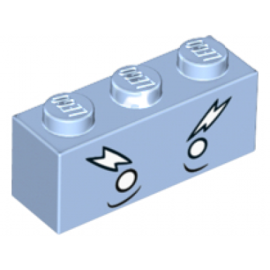 bright light blue brick 1 x 3 with face white eyes and lightning eyebrows pattern ice king