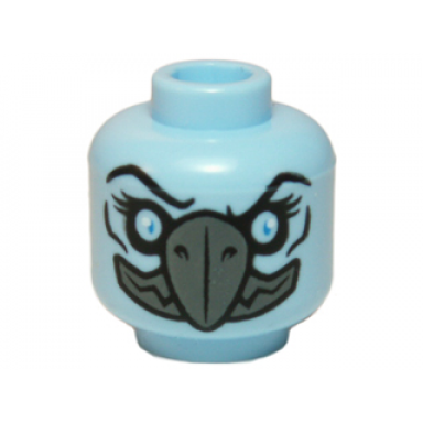 bright light blue minifigure head alien chima vulture with dark bluish gray beak and bright light blue eyes pattern