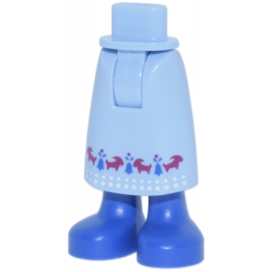 bright light blue mini doll hips and skirt long with molded blue legs and feet and printed bells magenta goats and white dots hem pattern - thick hinge