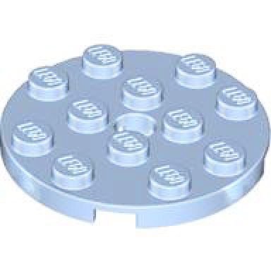 bright light blue plate round 4 x 4 with hole