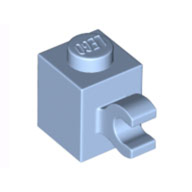bright light blue brick modified 1 x 1 with clip horizontal grip