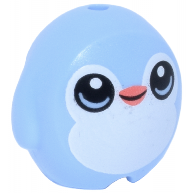 bright light blue minifigure utensil pillow plush toy with penguin with black eyes coral beak and white stomach pattern