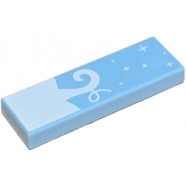 bright light blue tile 1 x 3 with white pumpkin top stem dots and sparkles pattern
