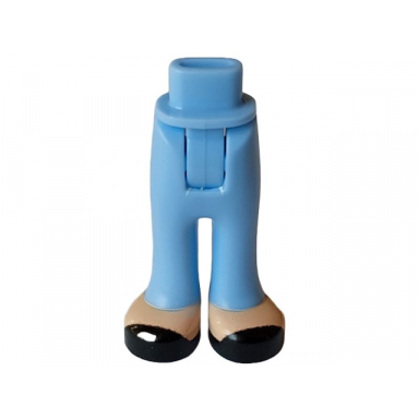 bright light blue mini doll hips and trousers with back pockets with light nougat feet and black shoes pattern - thick hinge