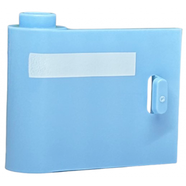 bright light blue door 1 x 3 x 2 left - open between top and bottom hinge with horizontal white stripe pattern