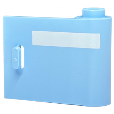 bright light blue door 1 x 3 x 2 right - open between top and bottom hinge with horizontal white stripe pattern