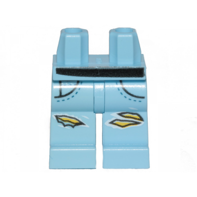 bright light blue hips and legs with ripped denim pants pockets black belt pattern