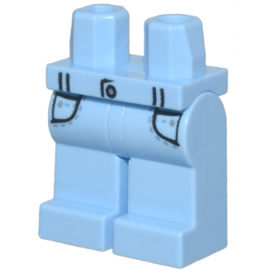 bright light blue hips and legs with belt loops and pockets dark bluish gray stitching silver buttons pattern