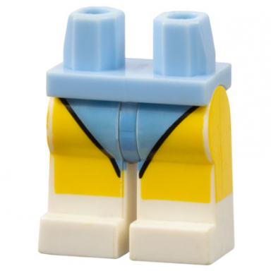 bright light blue hips and white legs with bright light blue leotard and yellow legs pattern