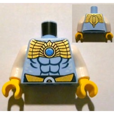 bright light blue torso chima muscles outline and gold belt and shoulder plate pattern front and back white arms yellow hands