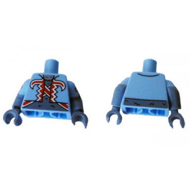 bright light blue torso vest with red and white trim over sand blue hairy chest pattern sand blue arms with bright lt blue short sleeves red trim sand blue hands