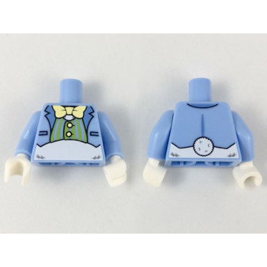 bright light blue torso suit jacket with lime striped vest bow tie and white fur midriff pattern easter bunny bright light blue arms white hands