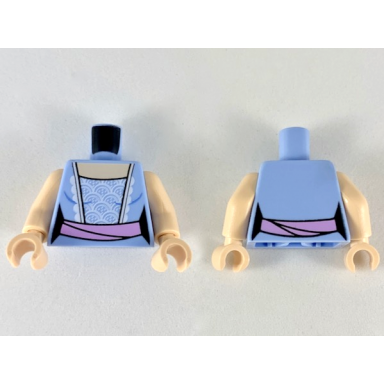 bright light blue torso female dress with light nougat neck white lace and bright pink sash pattern light nougat arms light nougat hands