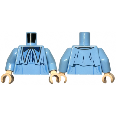bright light blue torso female coat with capelet and dark blue and medium blue pointed collars pattern bright light blue arms light nougat hands