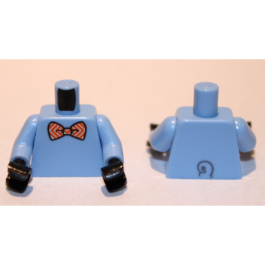 bright light blue torso red and white striped bow tie and tail pattern bam bright light blue arms black hands
