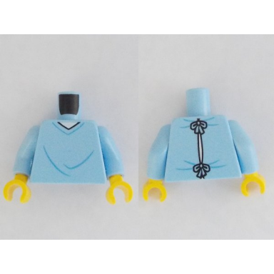 bright light blue torso hospital gown with v-neck and wrinkles pattern bright light blue arms yellow hands