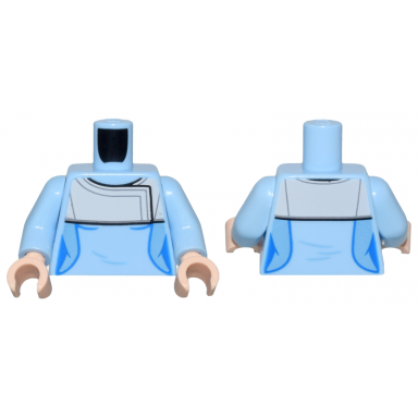 bright light blue torso female uniform top with medium blue side panels and light bluish gray shoulder shawl with silver trim pattern bright light blue arms light nougat hands