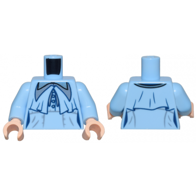 bright light blue torso female coat with capelet and sand blue and metallic light blue pointed collars and buttons pattern bright light blue arms light nougat hands