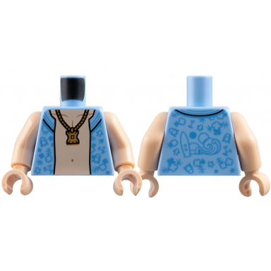 bright light blue torso hawaiian shirt open medium blue palm trees flowers and droids light nougat chest japor snippet necklace pattern light nougat arms light nougat hands